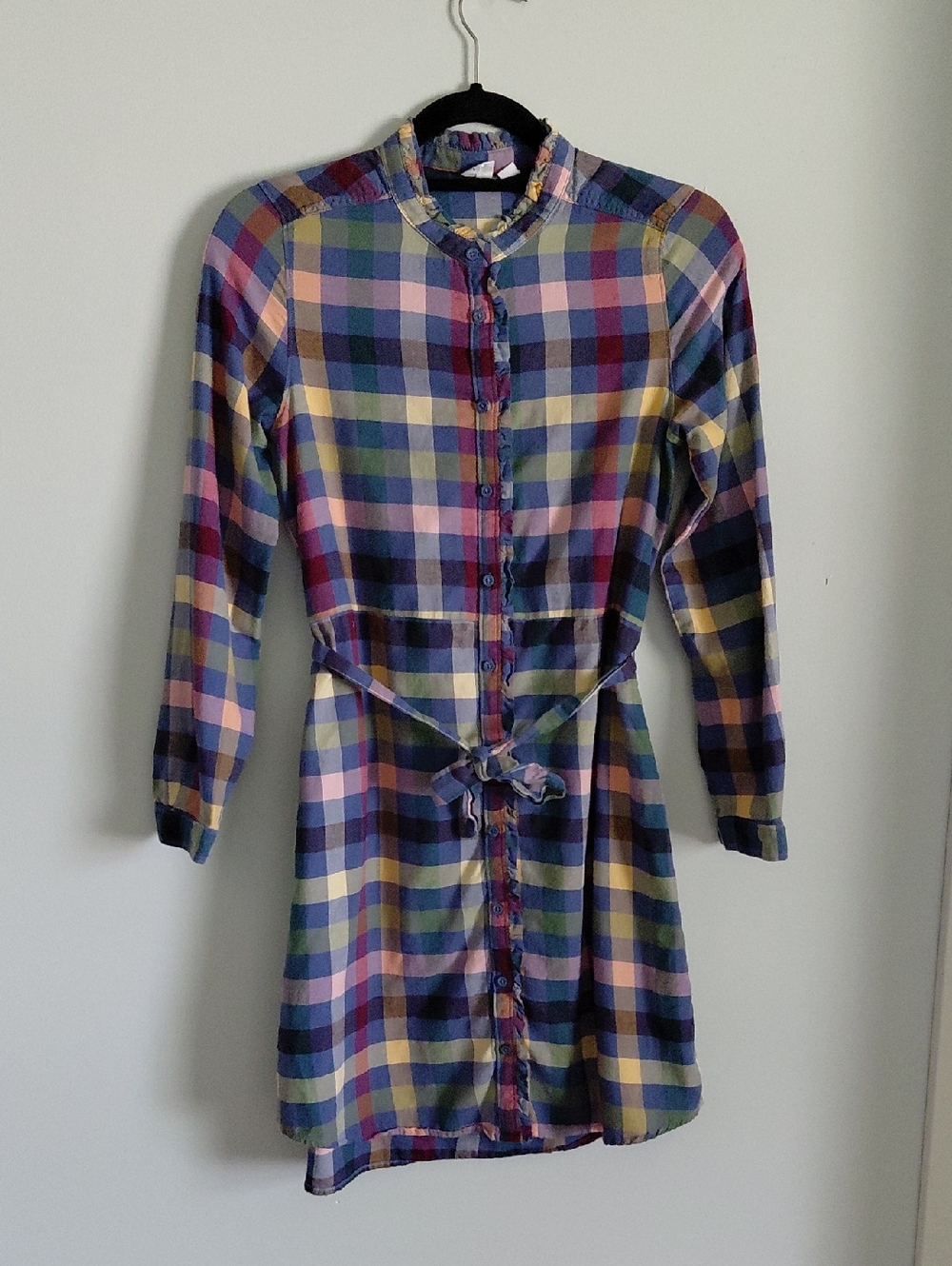 Gap Kids Colorful Multicolored Plaid Shirt Dress Belted Tie Waist Button Down
